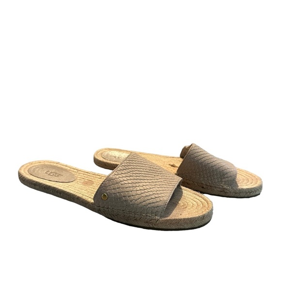 UGG | Beige Embossed Leather Cherry Exotic Espadrille Slides Size 8 - Picture 1 of 7